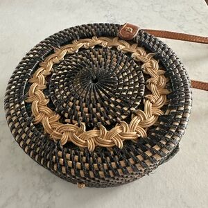 Handcrafted Woven Round Bag - Black and Tan